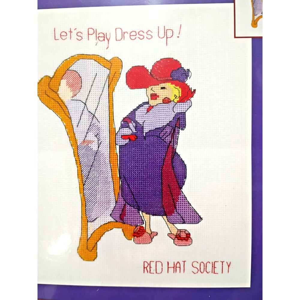 Red Hat Society Let's Play Dress Up! Counted Cross Stitch Kit #51458 8"x10" VTG